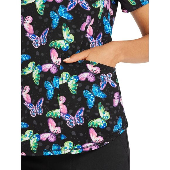 Scrubstar Butterfly Print V-Neck Scrub Top Ultra Soft Womens Sz M, L, 3XL - Picture 2 of 6